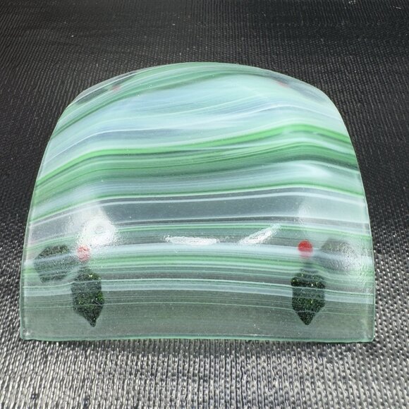Vintage Fused Art Glass Square Dish Plate White Green Swirl Festive Holiday VTG - Picture 9 of 12